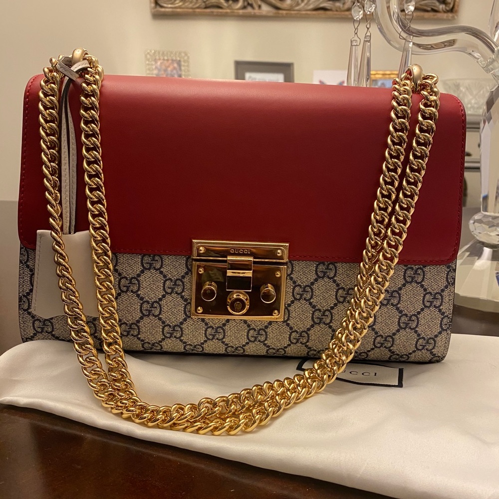 GUCCI GG SUPREME MONOGRAM PADLOCK SHOULDER BAG